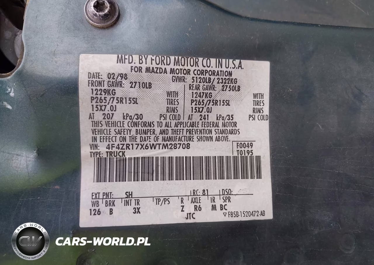 1998 Mazda B4000 Se VIN:4F4ZR17X6WTM28708 - 9