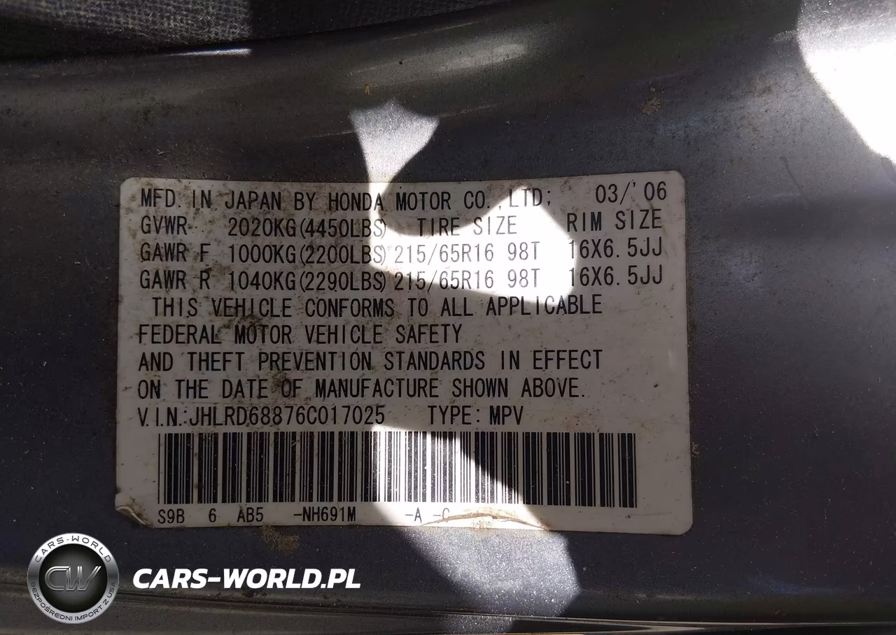 2006 Honda Cr-V Ex VIN:JHLRD68876C017025 - 9