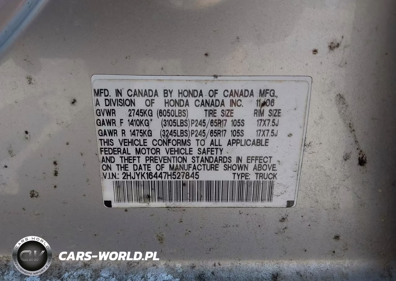 2007 Honda Ridgeline Rts VIN:2HJYK16447H527845 - 9