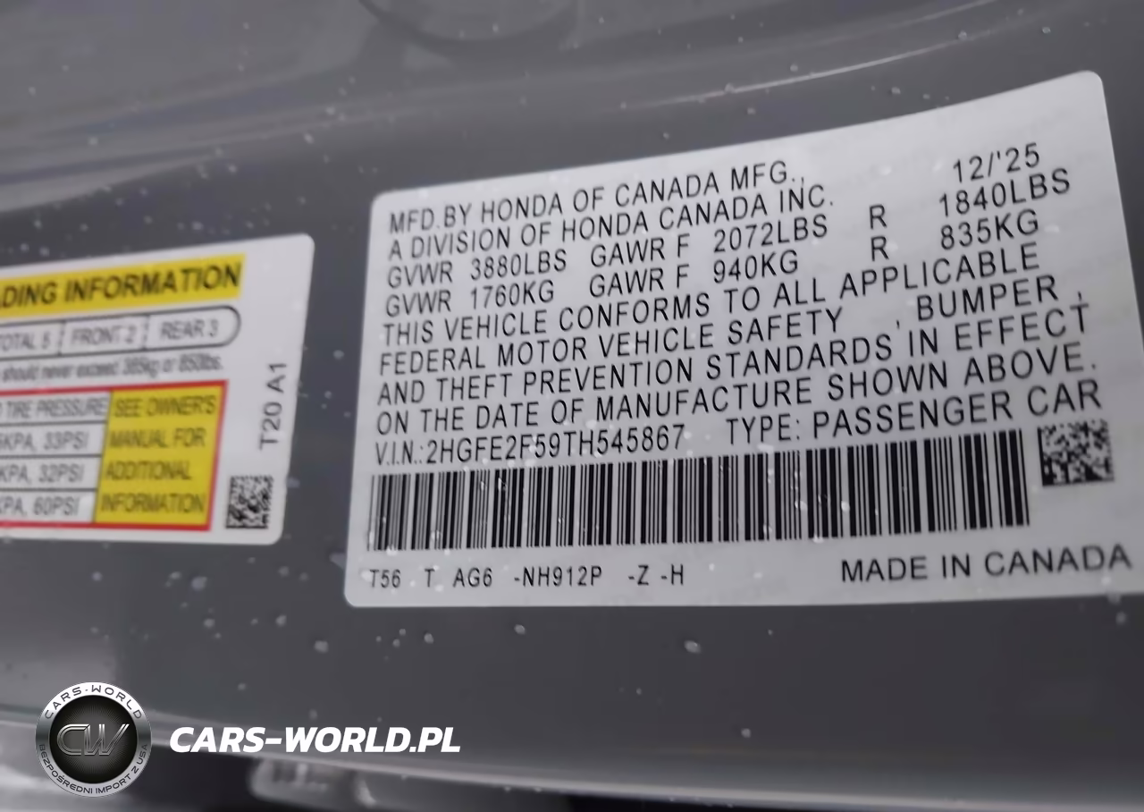 2026 Honda Civic Sport VIN:2HGFE2F59TH545867 - 9