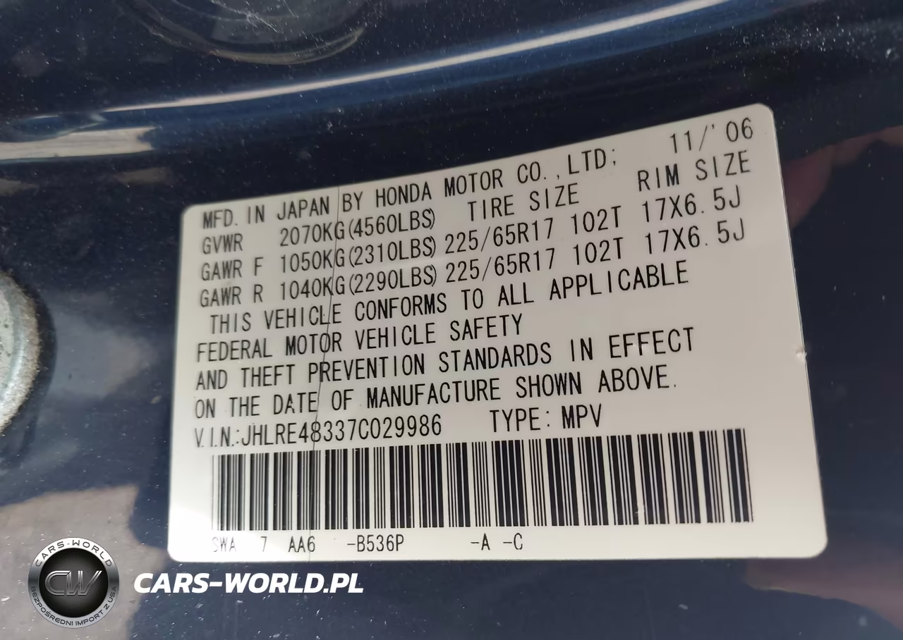 2007 Honda Cr-V Lx VIN:JHLRE48337C029986 - 9