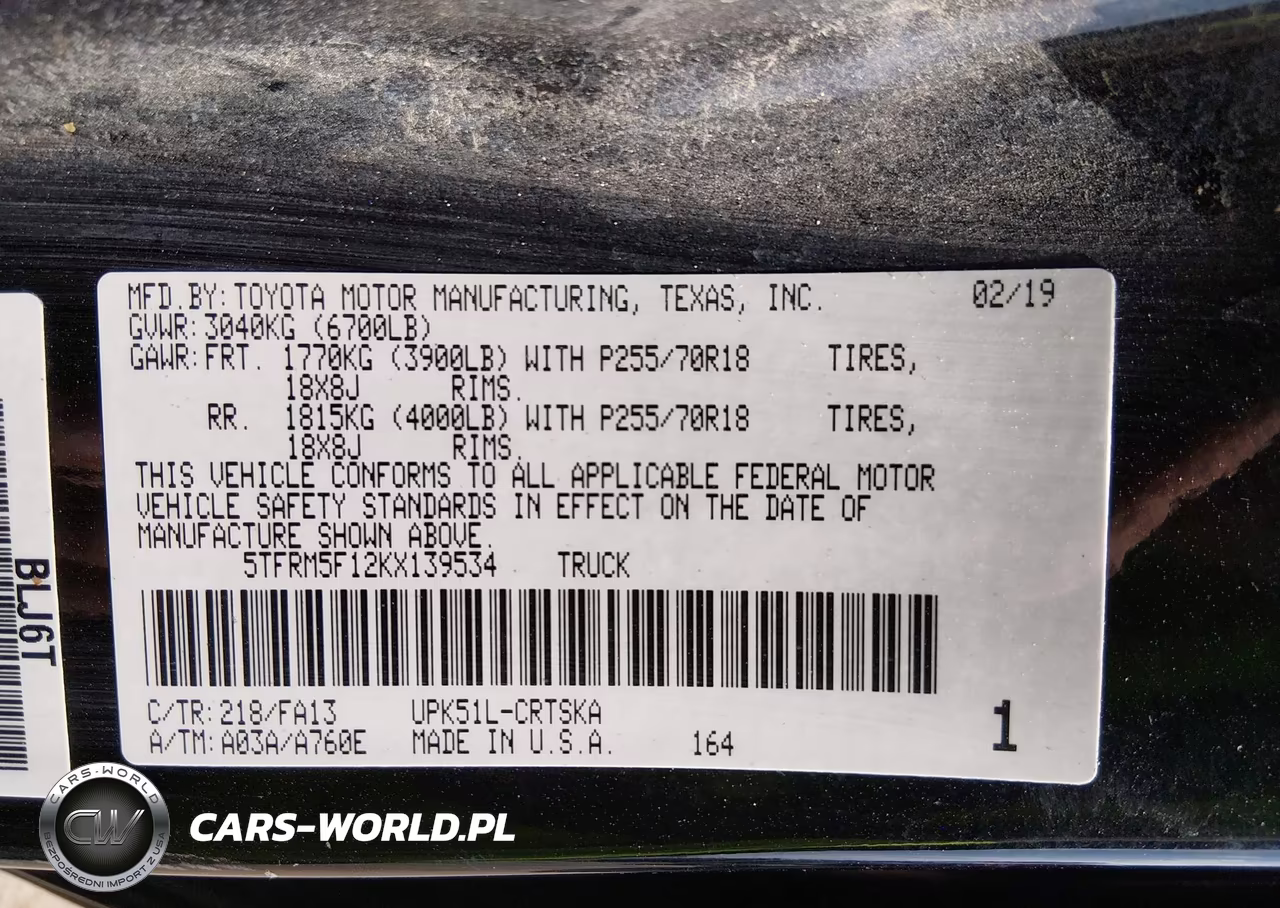 2019 Toyota Tundra Sr 4.6L V8 VIN:5TFRM5F12KX139534 - 9