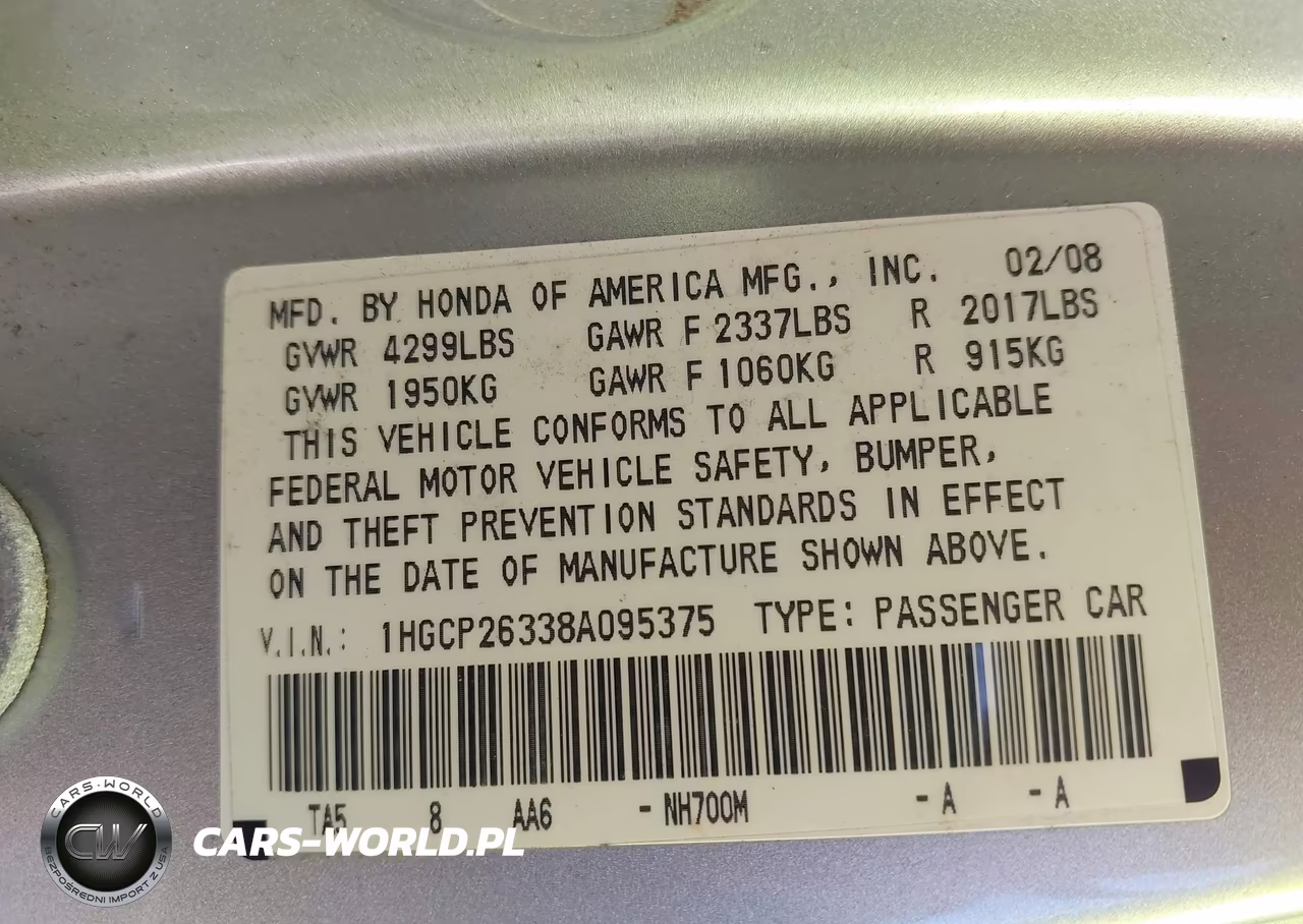 2008 Honda Accord 2.4 Lx VIN:1HGCP26338A095375 - 9