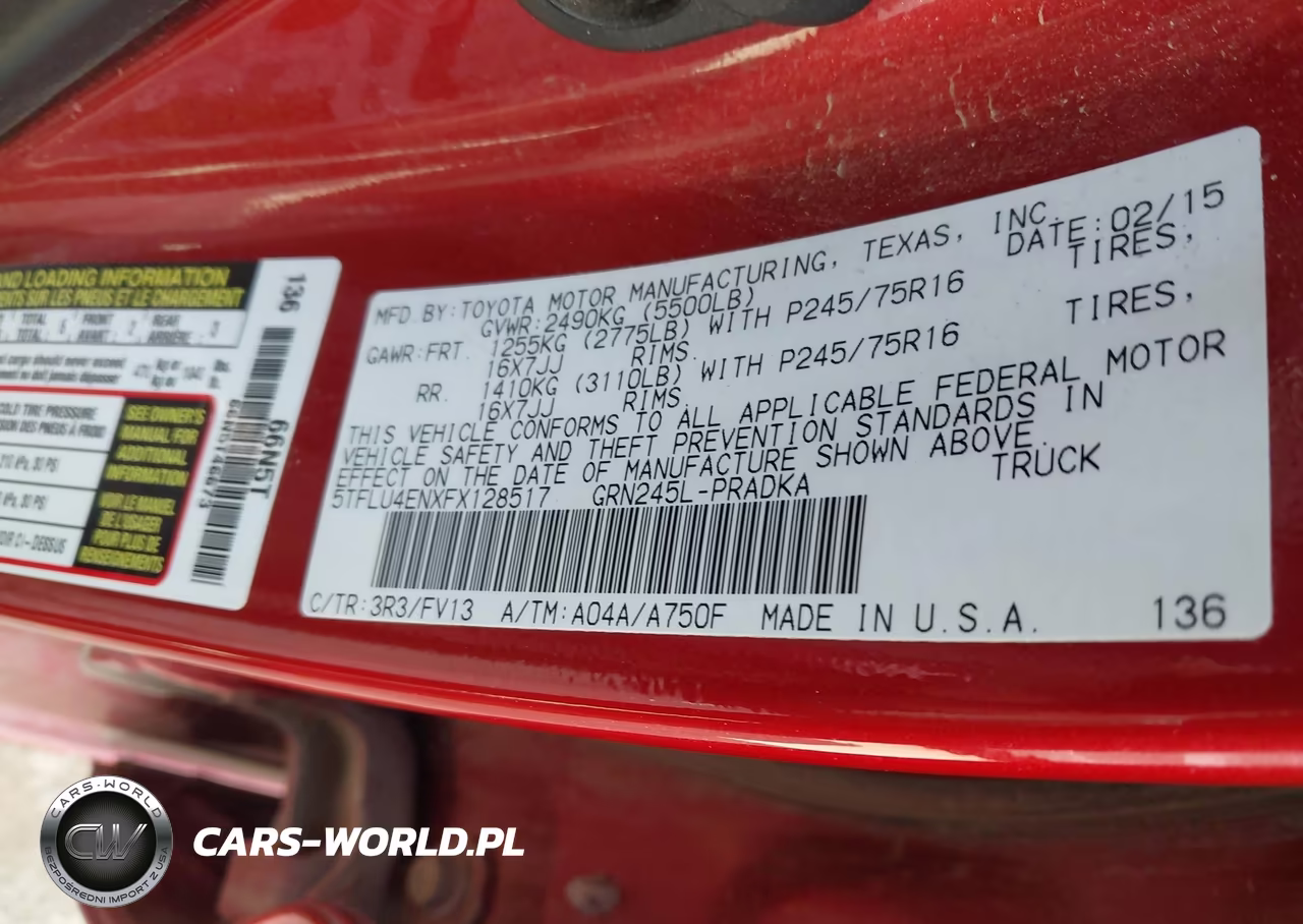 2015 Toyota Tacoma Base V6 VIN:5TFLU4ENXFX128517 - 9