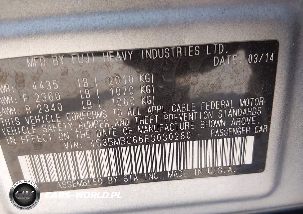 2014 Subaru Legacy 2.5I Premium VIN:4S3BMBC66E3030280 - 9