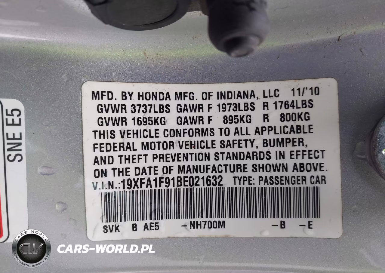 2011 Honda Civic Ex-L VIN:19XFA1F91BE021632 - 9