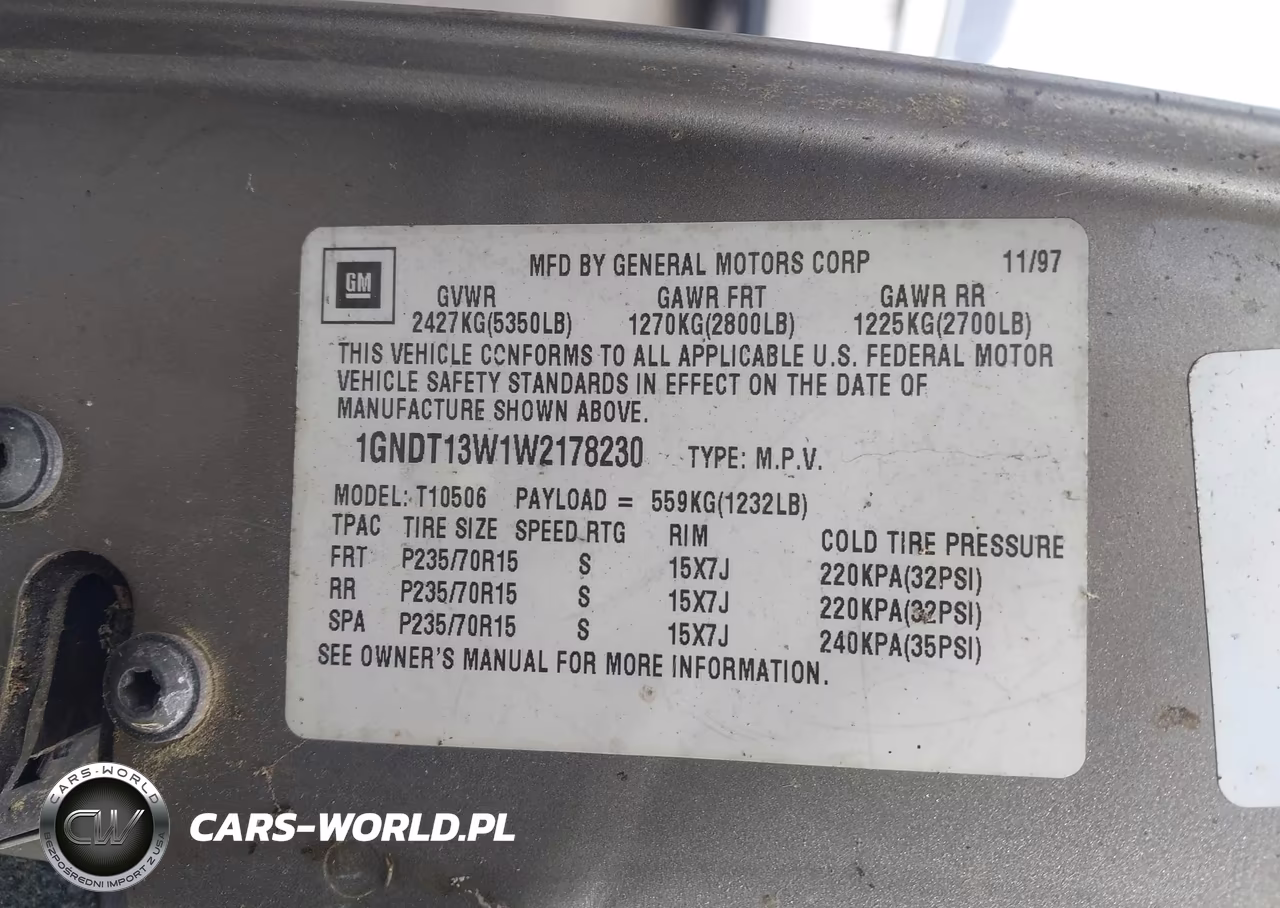 1998 Chevrolet Blazer Lt VIN:1GNDT13W1W2178230 - 9