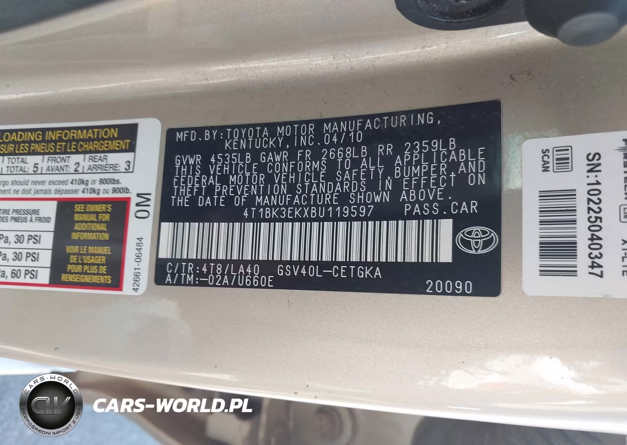 2011 Toyota Camry Xle V6 VIN:4T1BK3EKXBU119597 - 9