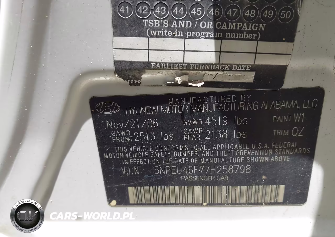 2007 Hyundai Sonata Limited-Limited W-Xm-Se-Se W-Xm VIN:5NPEU46F77H258798 - 9