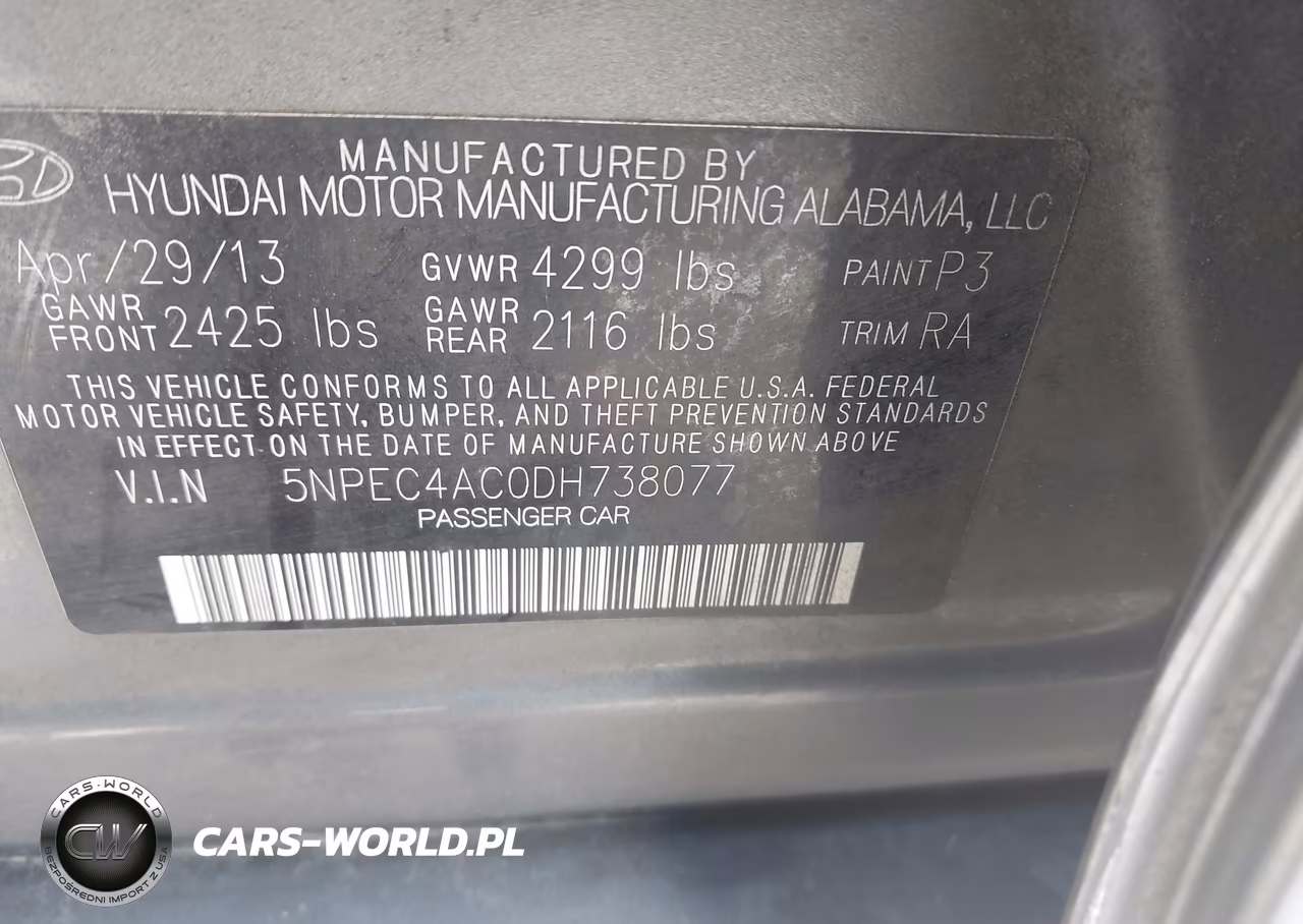 2013 Hyundai Sonata Se VIN:5NPEC4AC0DH738077 - 9