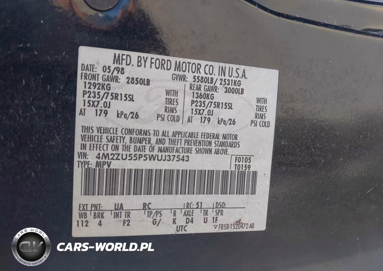 1998 Mercury Mountaineer VIN:4M2ZU55P5WUJ37543 - 9