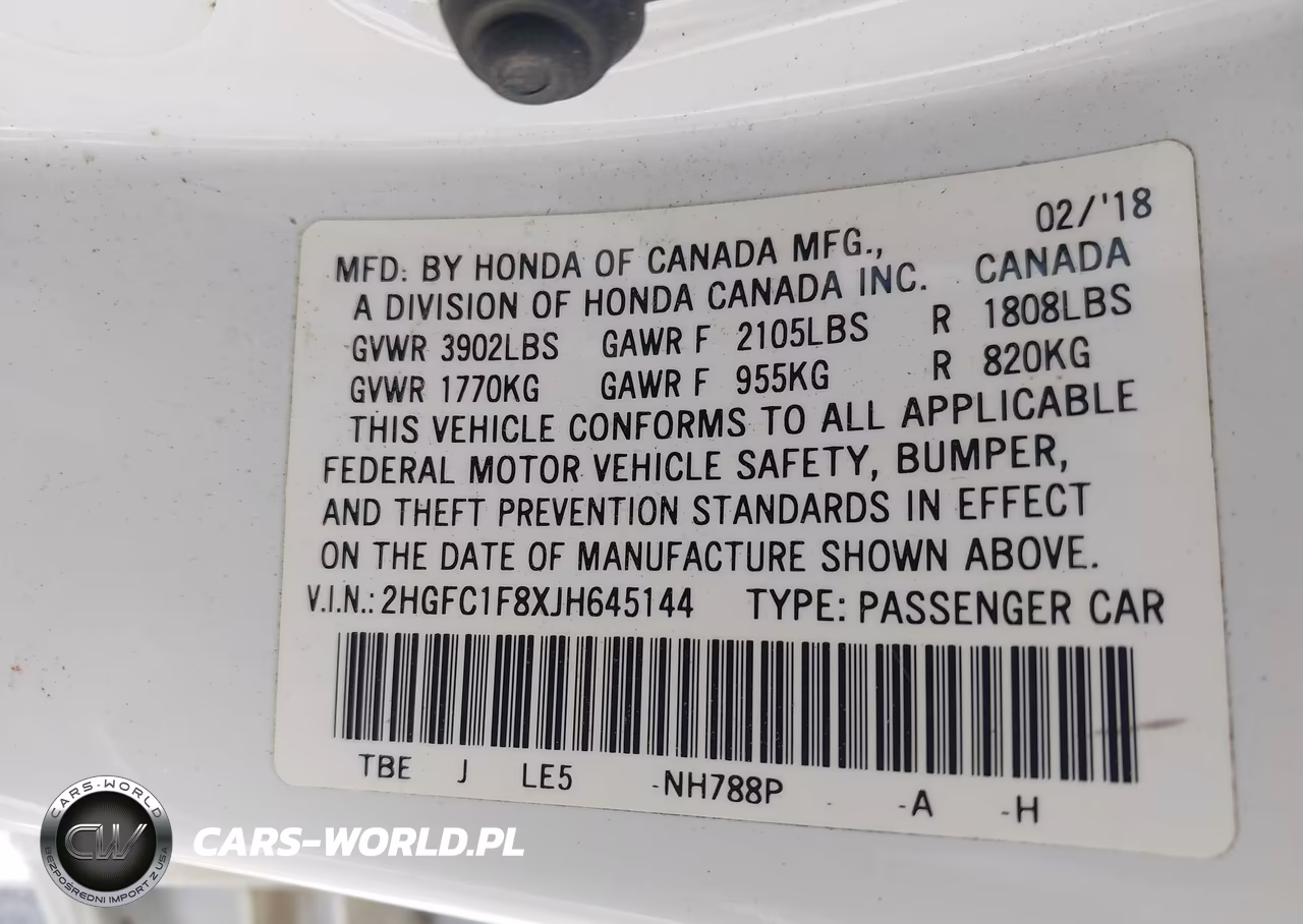 2018 Honda Civic Ex-L VIN:2HGFC1F8XJH645144 - 9