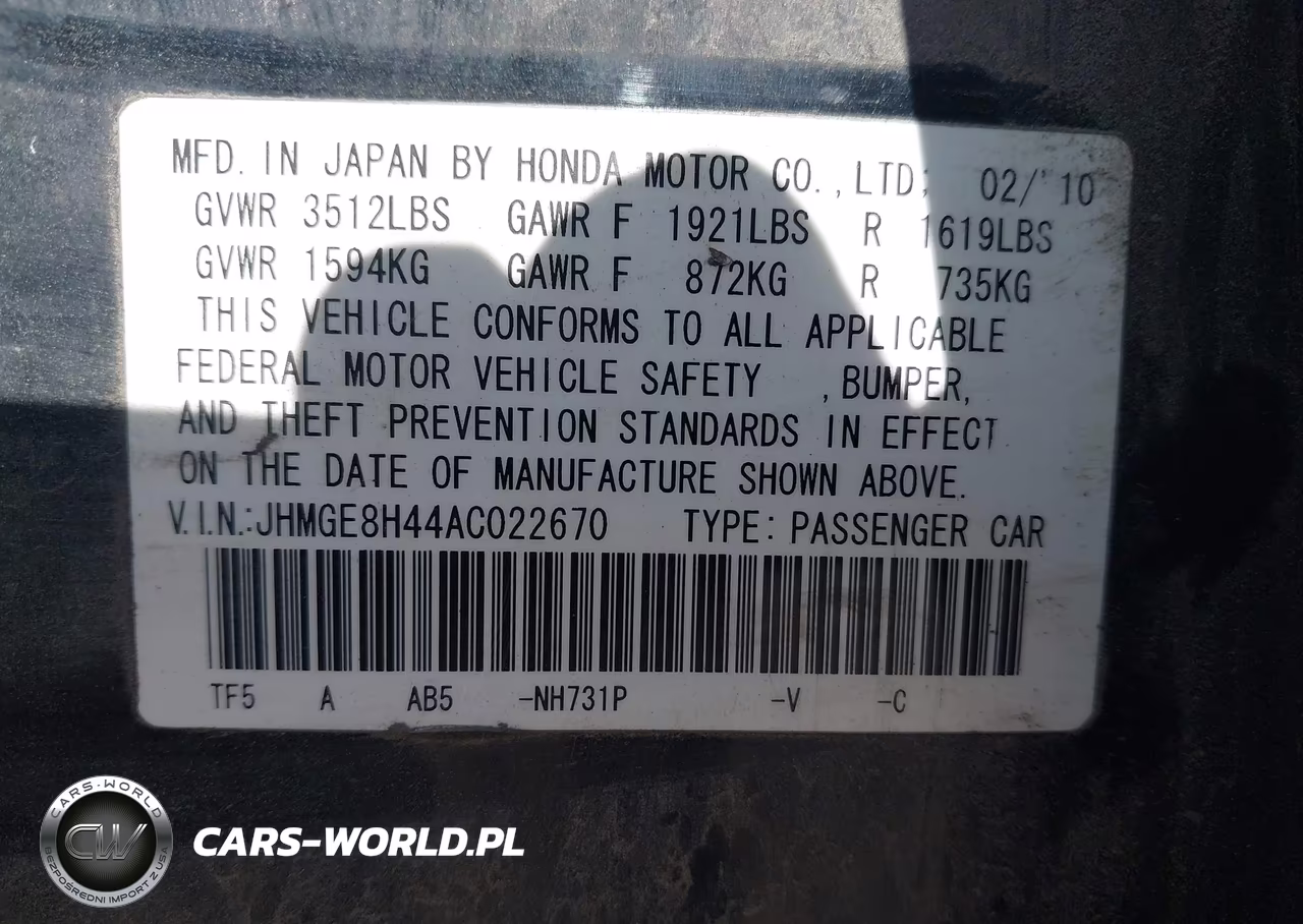 2010 Honda Fit Sport VIN:JHMGE8H44AC022670 - 9
