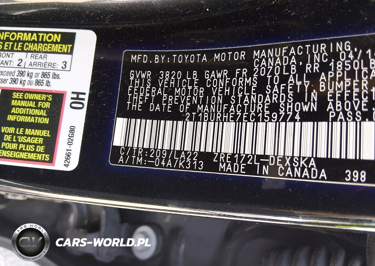 2014 Toyota Corolla S Premium VIN:2T1BURHE7EC159774 - 9