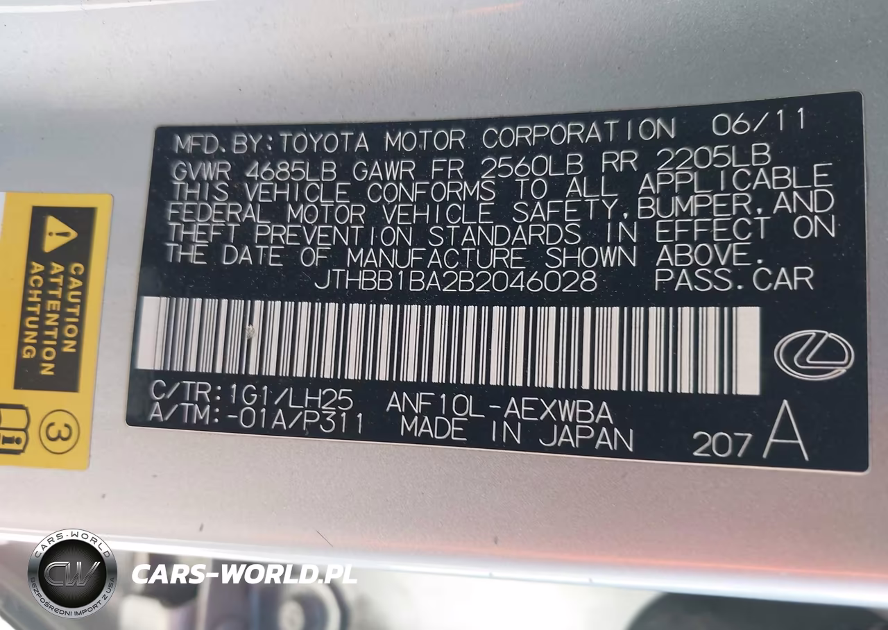 2011 Lexus Hs 250H Premium VIN:JTHBB1BA2B2046028 - 9