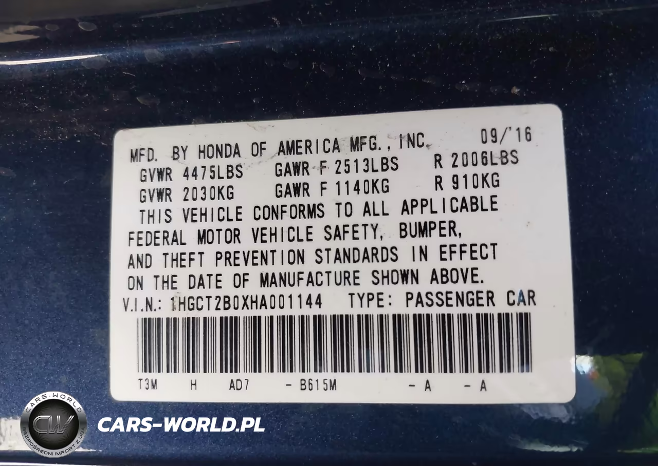 2017 Honda Accord Touring V6 VIN:1HGCT2B0XHA001144 - 9