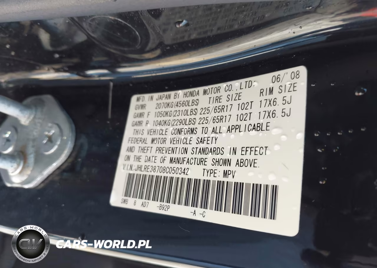 2008 Honda Cr-V Ex-L VIN:JHLRE38708C050342 - 9