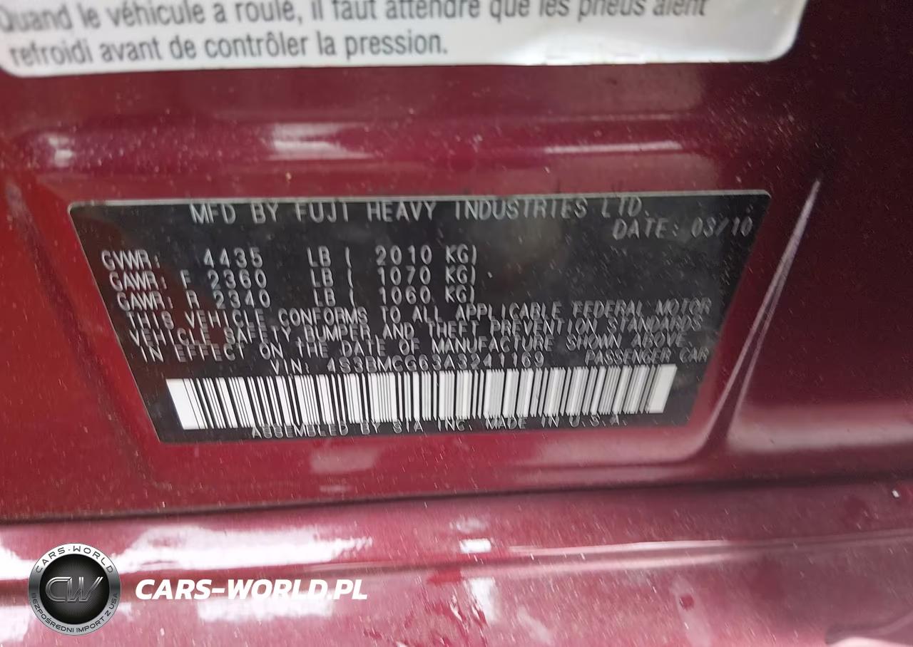 2010 Subaru Legacy 2.5I Premium VIN:4S3BMCG63A3241169 - 9
