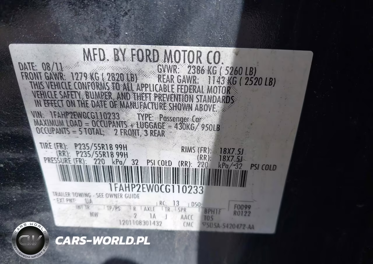 2012 Ford Taurus Sel VIN:1FAHP2EW0CG110233 - 9