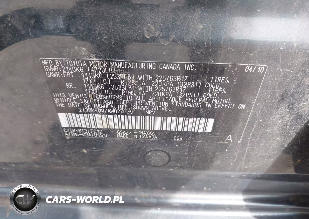2010 Toyota Rav4 Base V6 VIN:2T3BK4DV7AW027029 - 9