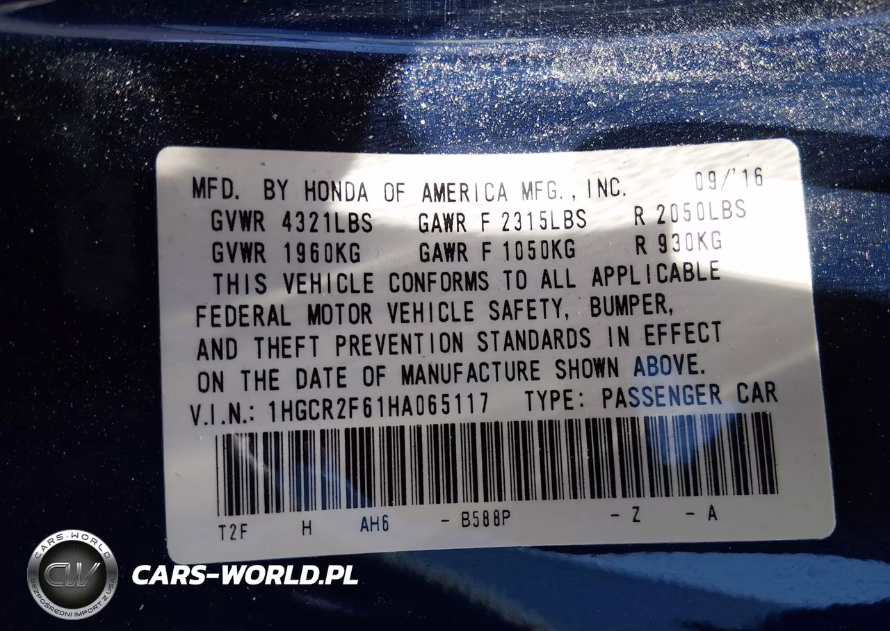 2017 Honda Accord Sport VIN:1HGCR2F61HA065117 - 9