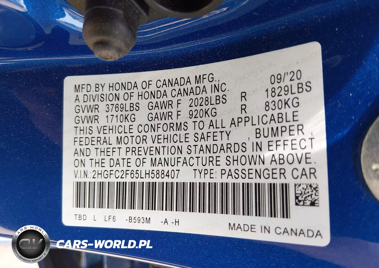 2020 Honda Civic Lx VIN:2HGFC2F65LH588407 - 9