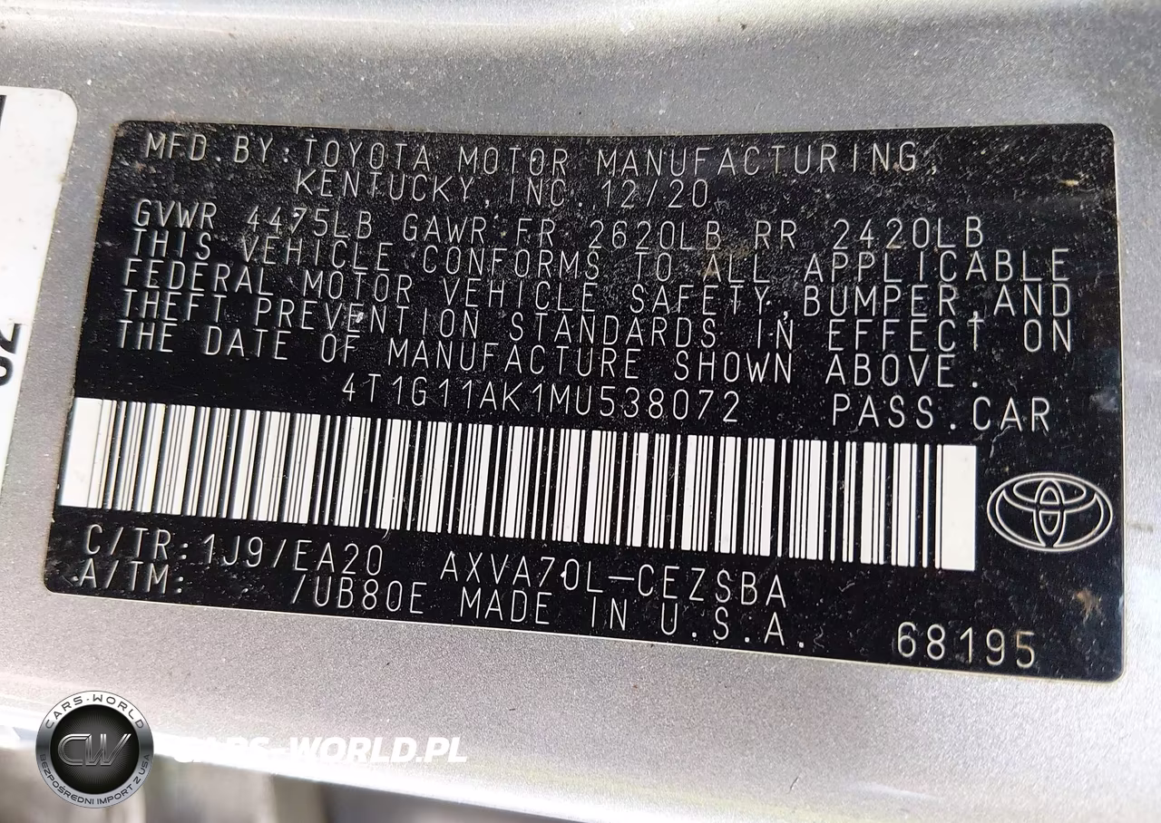 2021 Toyota Camry Se VIN:4T1G11AK1MU538072 - 9