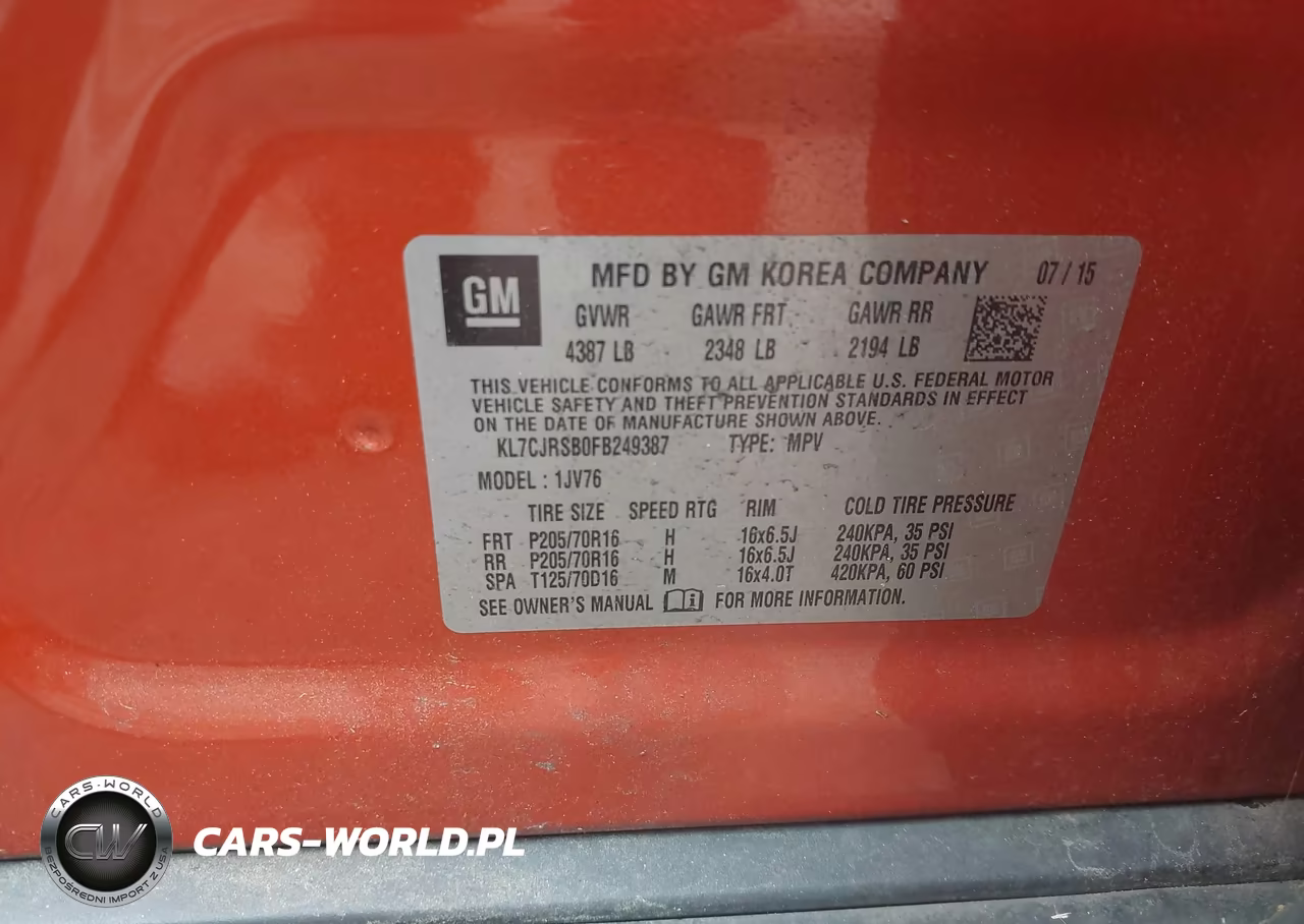 2015 Chevrolet Trax Lt VIN:KL7CJRSB0FB249387 - 9