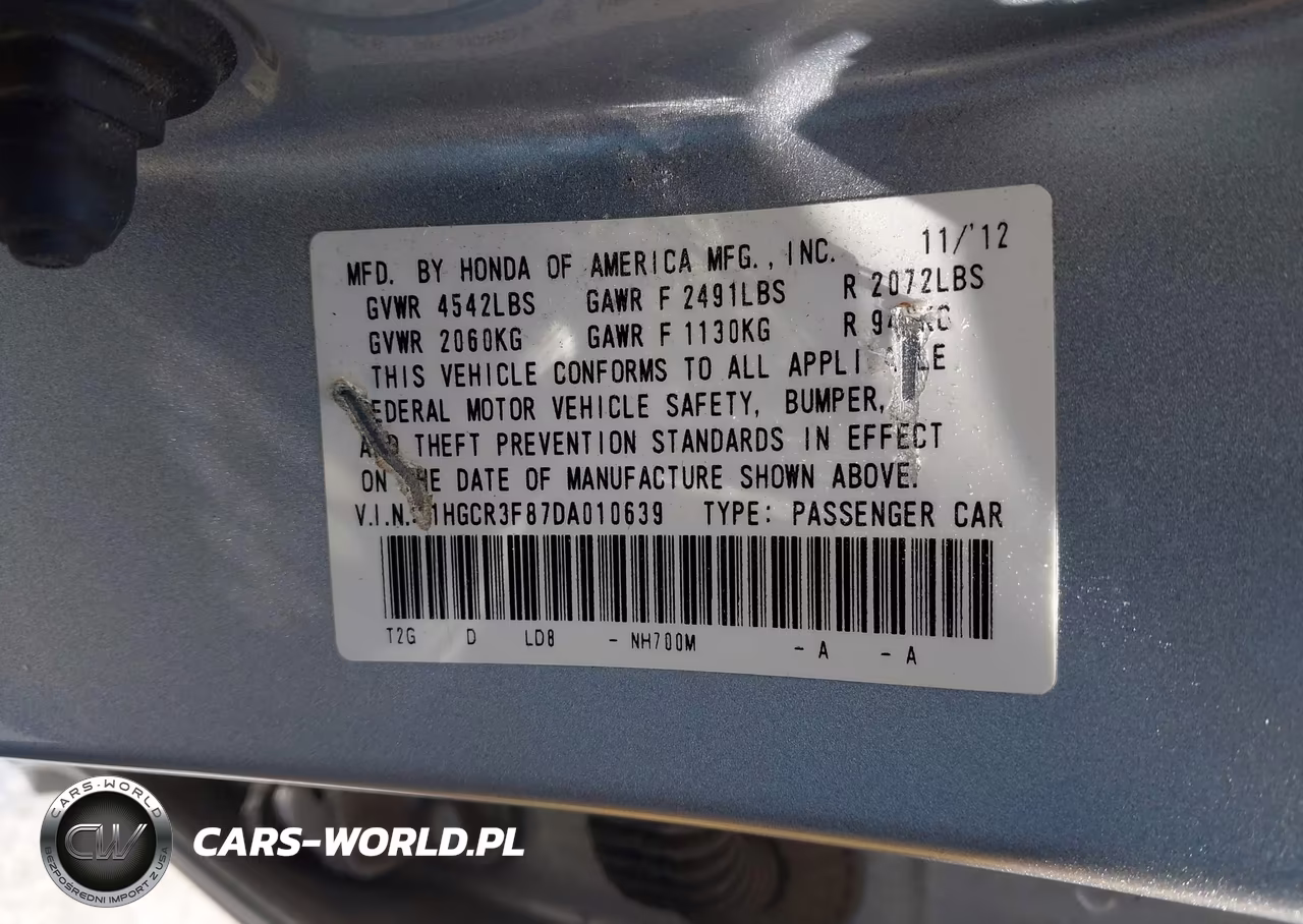 2013 Honda Accord Ex-L V-6 VIN:1HGCR3F87DA010639 - 9