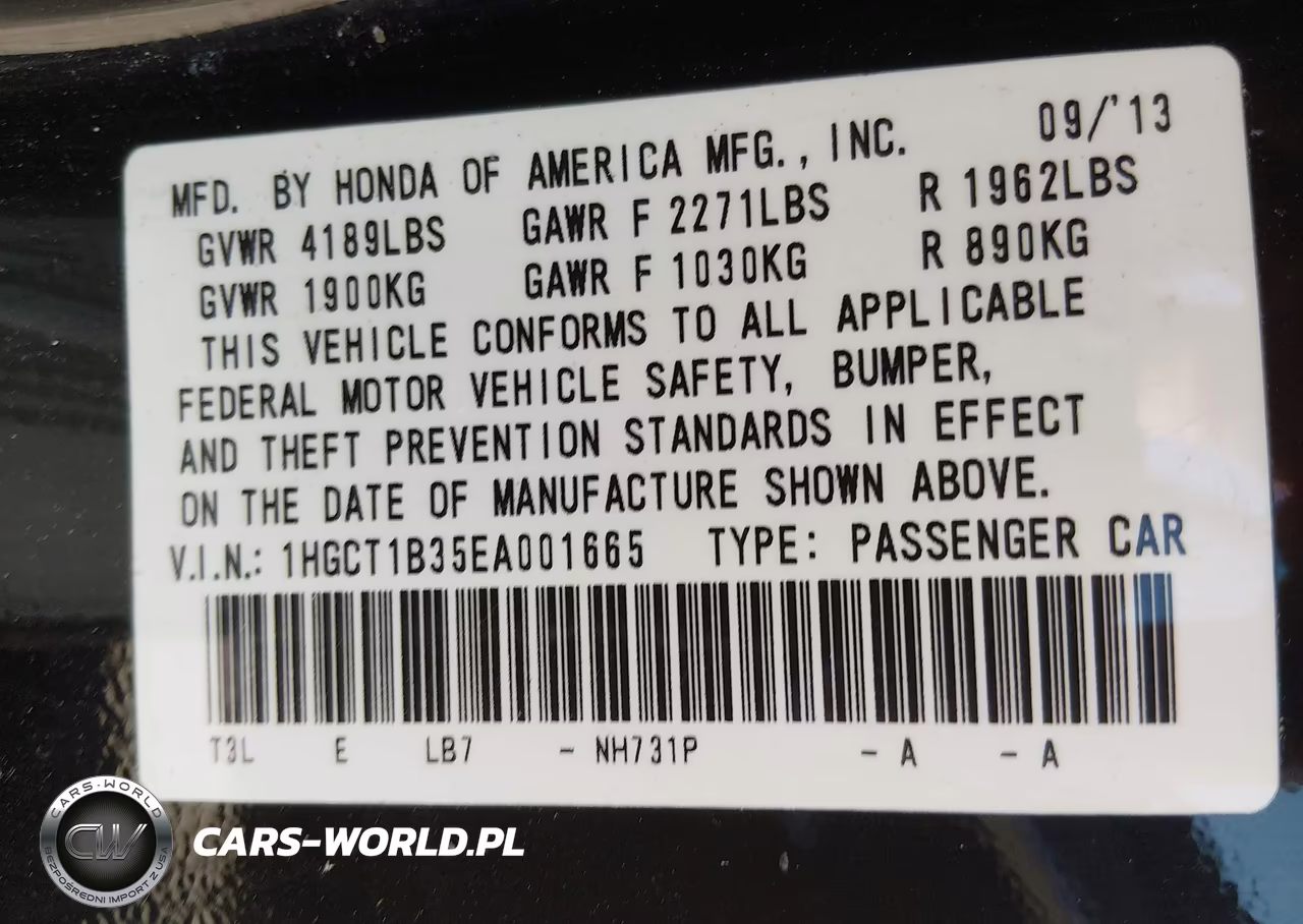 2014 Honda Accord Lx-S VIN:1HGCT1B35EA001665 - 9
