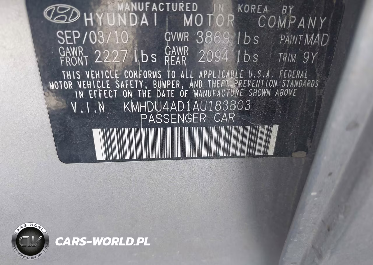 2010 Hyundai Elantra Gls VIN:KMHDU4AD1AU183803 - 9