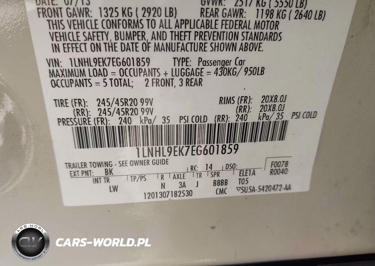 2014 Lincoln Mks VIN:1LNHL9EK7EG601859 - 9