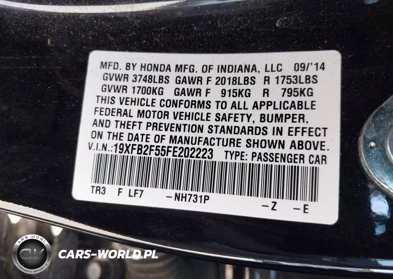 2015 Honda Civic Lx VIN:19XFB2F55FE202223 - 9