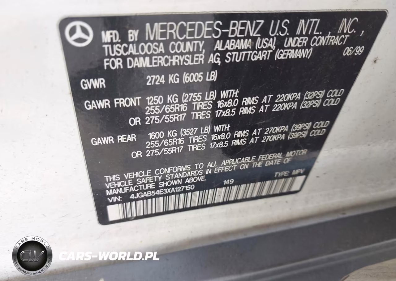 1999 Mercedes-Benz Ml 320 VIN:4JGAB54E3XA127150 - 9
