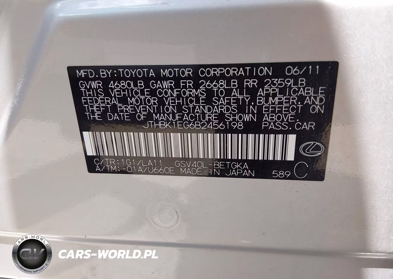 2011 Lexus Es 350 VIN:JTHBK1EG6B2456198 - 9