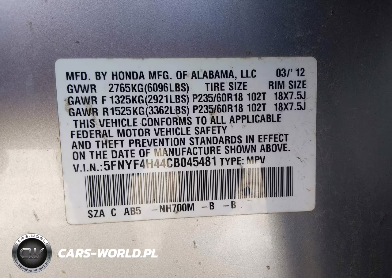 2012 Honda Pilot Ex VIN:5FNYF4H44CB045481 - 9
