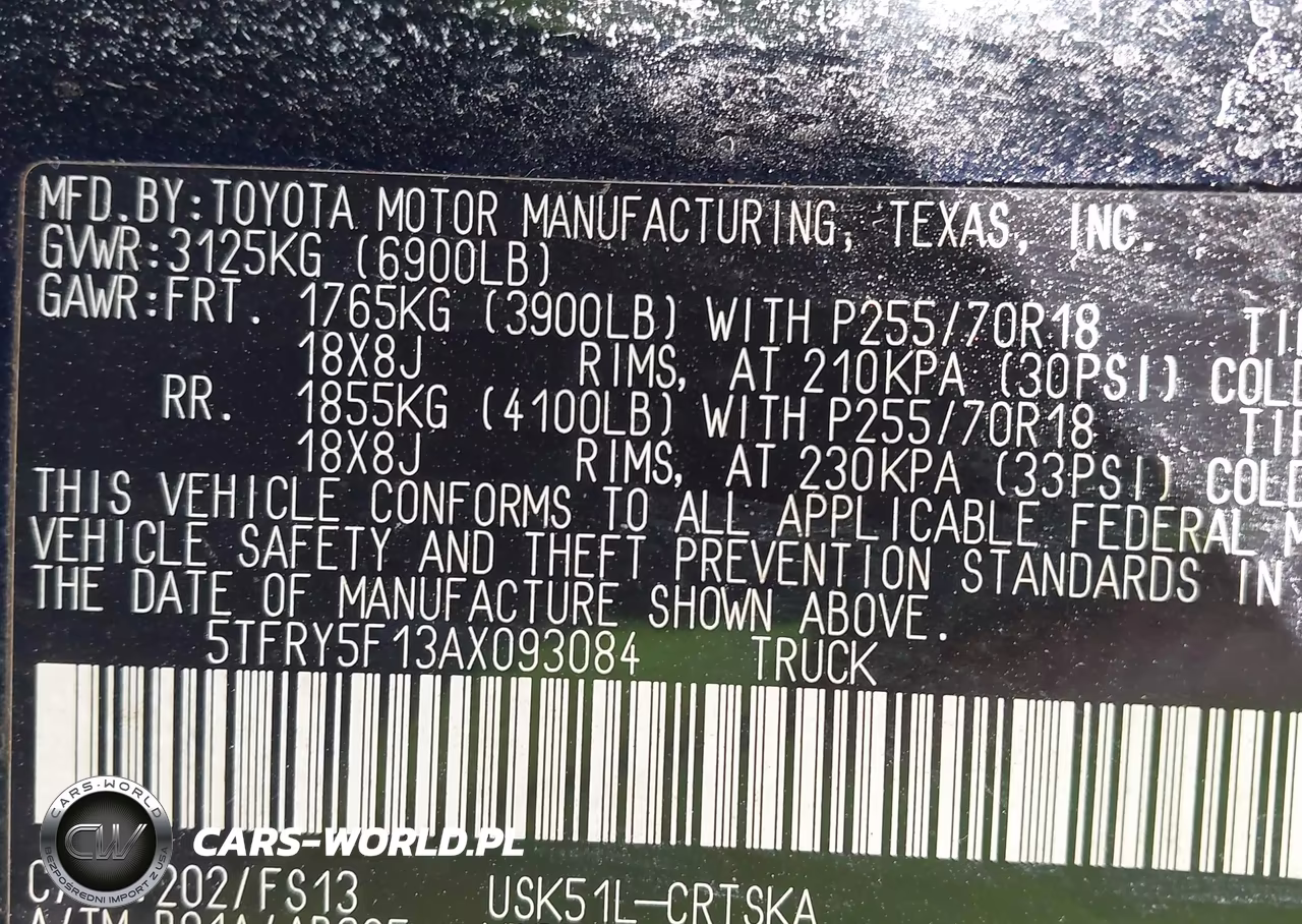 2010 Toyota Tundra Grade 5.7L V8 VIN:5TFRY5F13AX093084 - 9