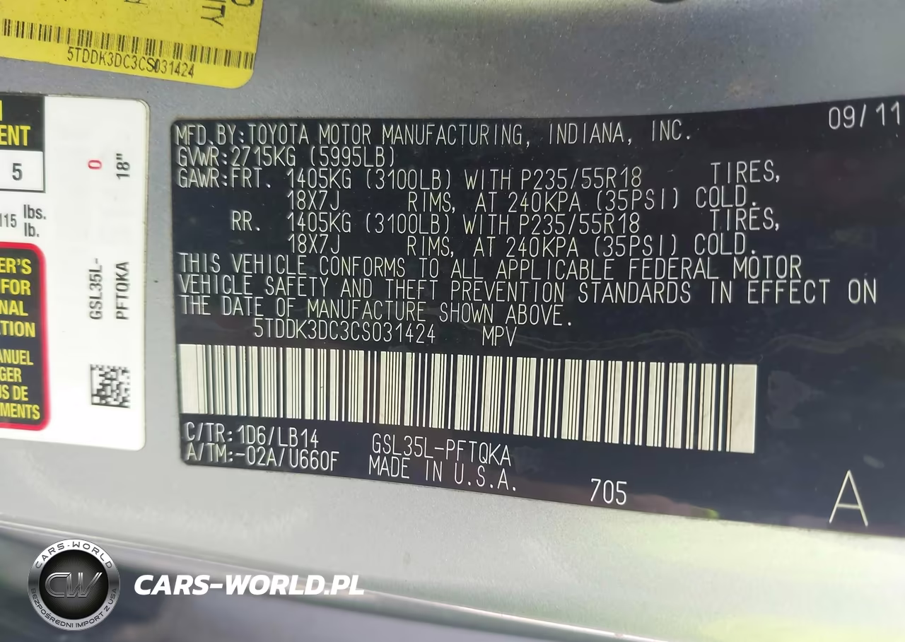 2012 Toyota Sienna Xle 7 Passenger VIN:5TDDK3DC3CS031424 - 9
