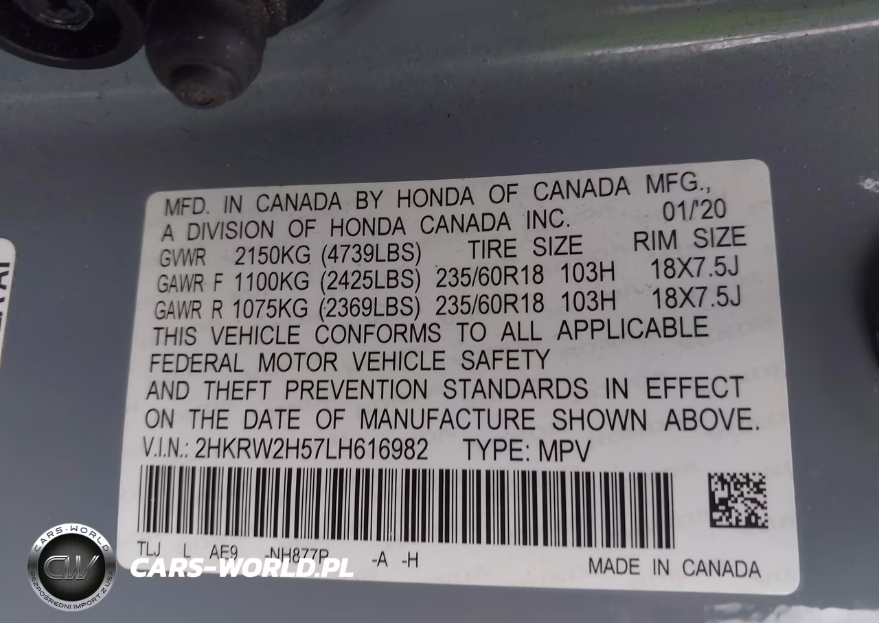 2020 Honda Cr-V Awd Ex VIN:2HKRW2H57LH616982 - 9