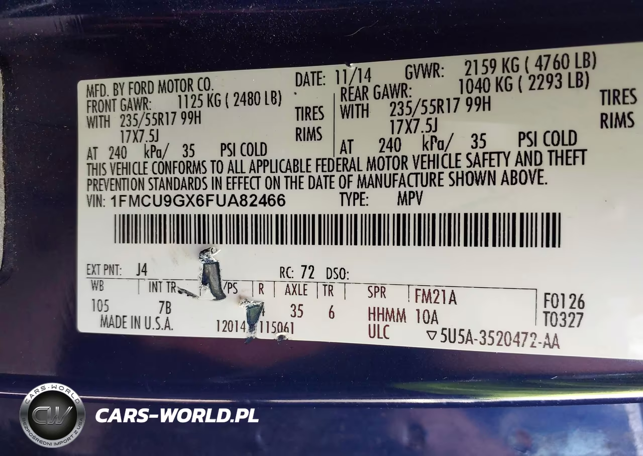 2015 Ford Escape Se VIN:1FMCU9GX6FUA82466 - 9
