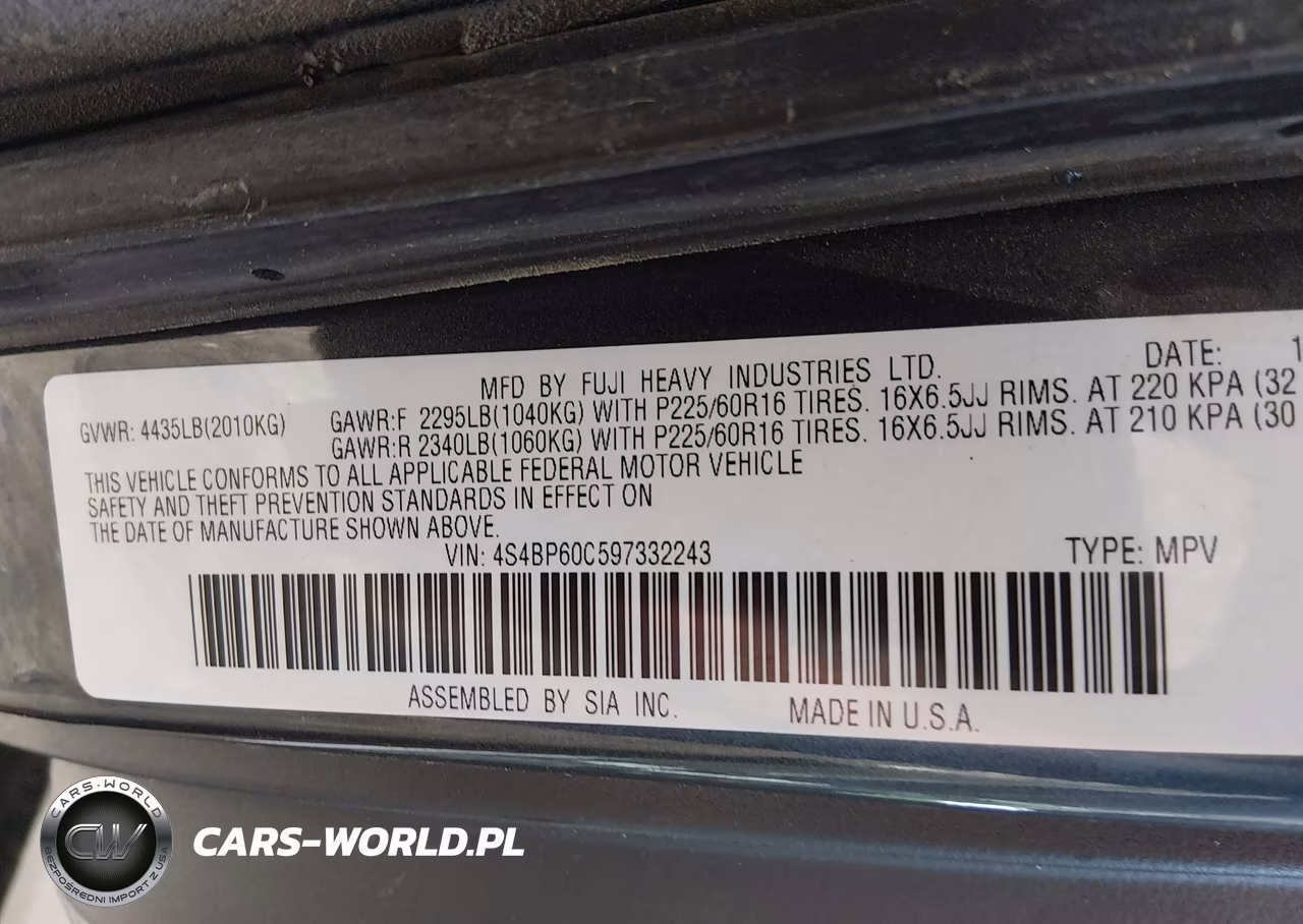 2009 Subaru Outback 2.5I VIN:4S4BP60C597332243 - 9