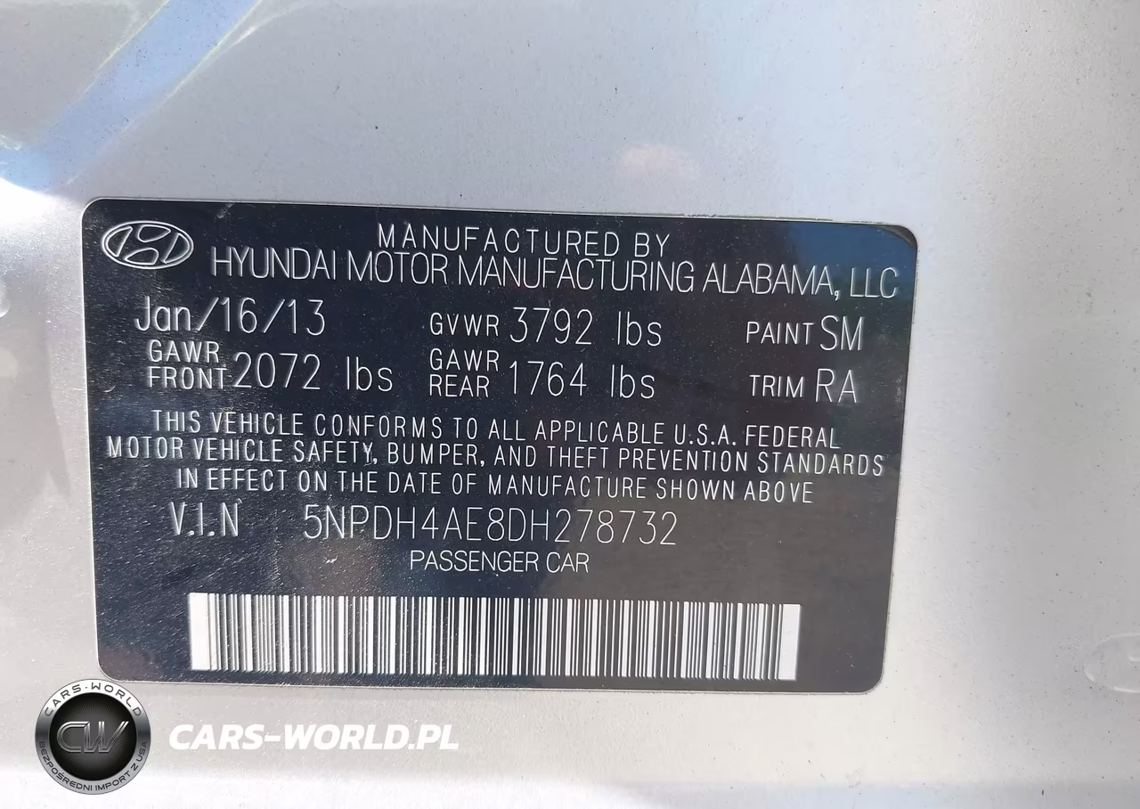 2013 Hyundai Elantra Gls VIN:5NPDH4AE8DH278732 - 9