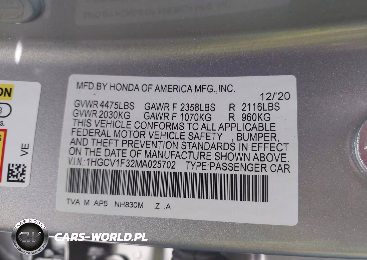 2021 Honda Accord Sport VIN:1HGCV1F32MA025702 - 9