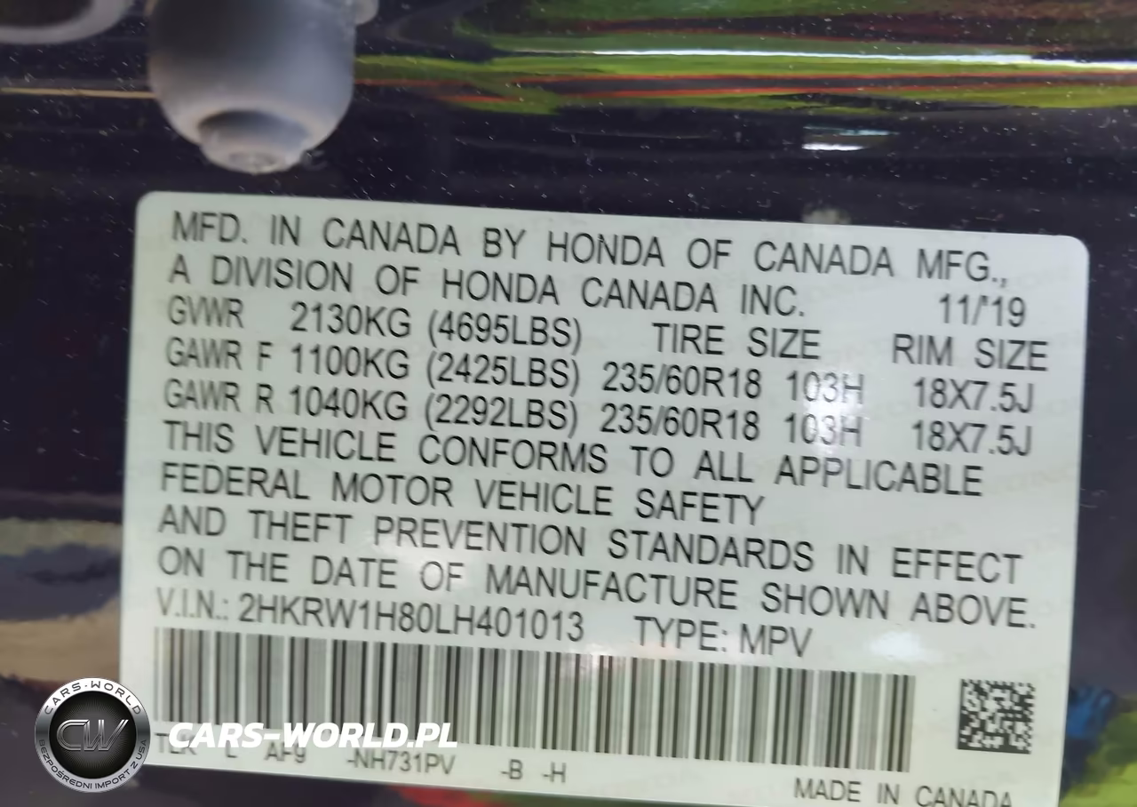 2020 Honda Cr-V 2Wd Ex-L VIN:2HKRW1H80LH401013 - 9