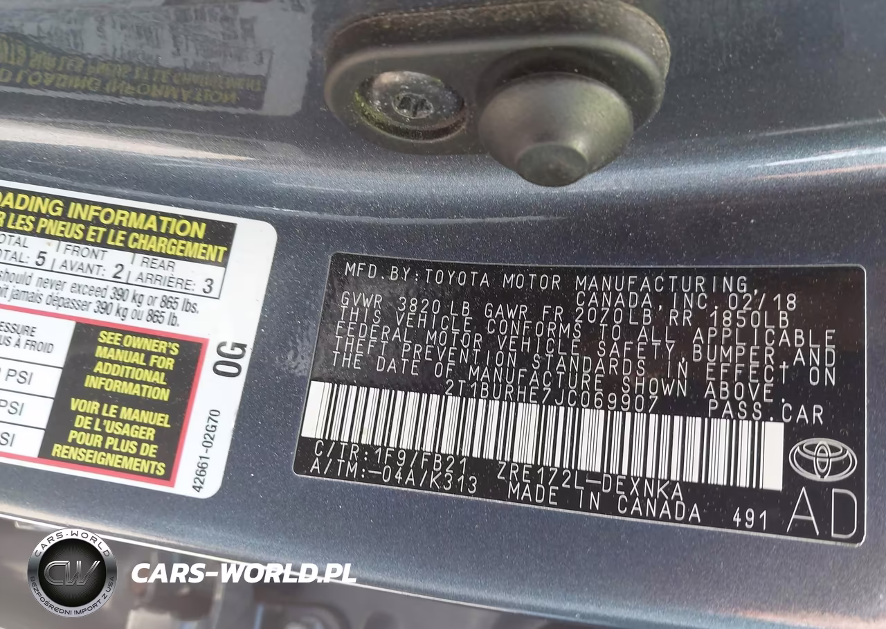 2018 Toyota Corolla Le VIN:2T1BURHE7JC069907 - 9
