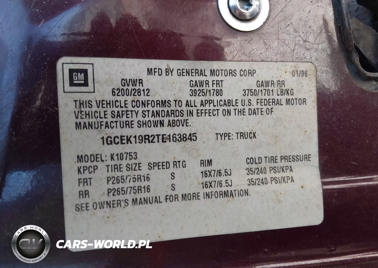 1996 Chevrolet Gmt-400 K1500 VIN:1GCEK19R2TE163845 - 9