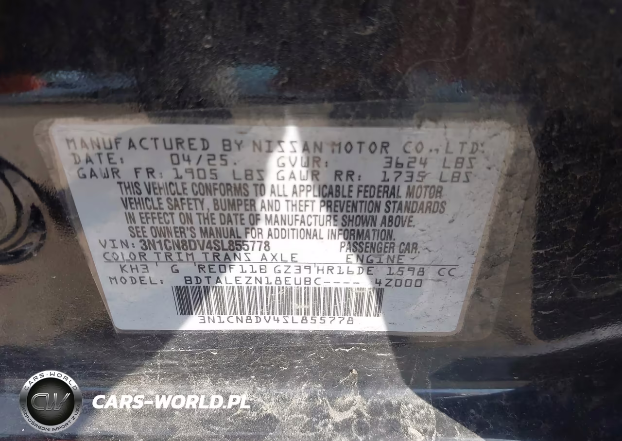 2025 Nissan Versa 1.6 S VIN:3N1CN8DV4SL855778 - 9