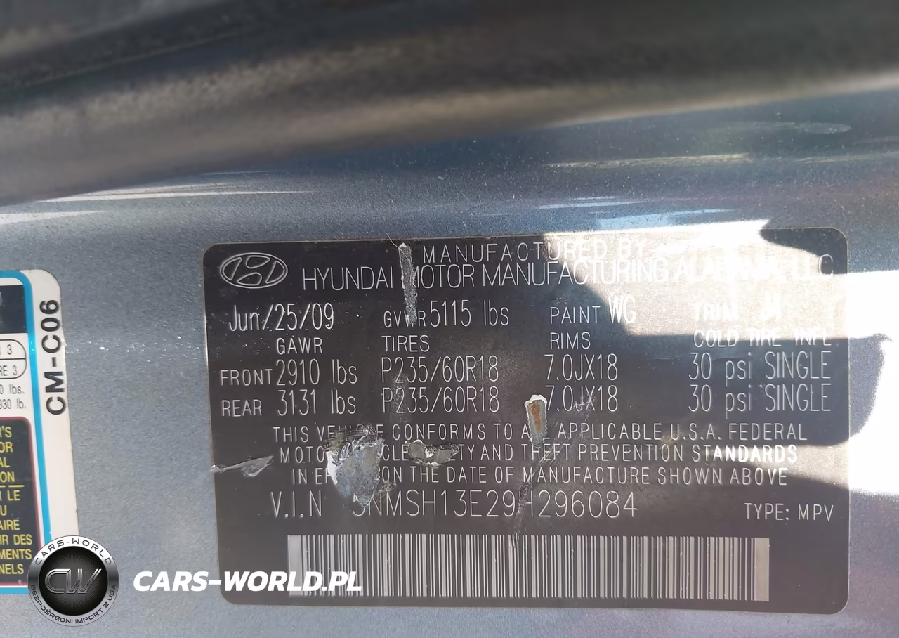 2009 Hyundai Santa Fe Se VIN:5NMSH13E29H296084 - 9