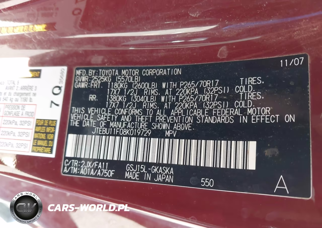 2008 Toyota Fj Cruiser VIN:JTEBU11F08K019729 - 9