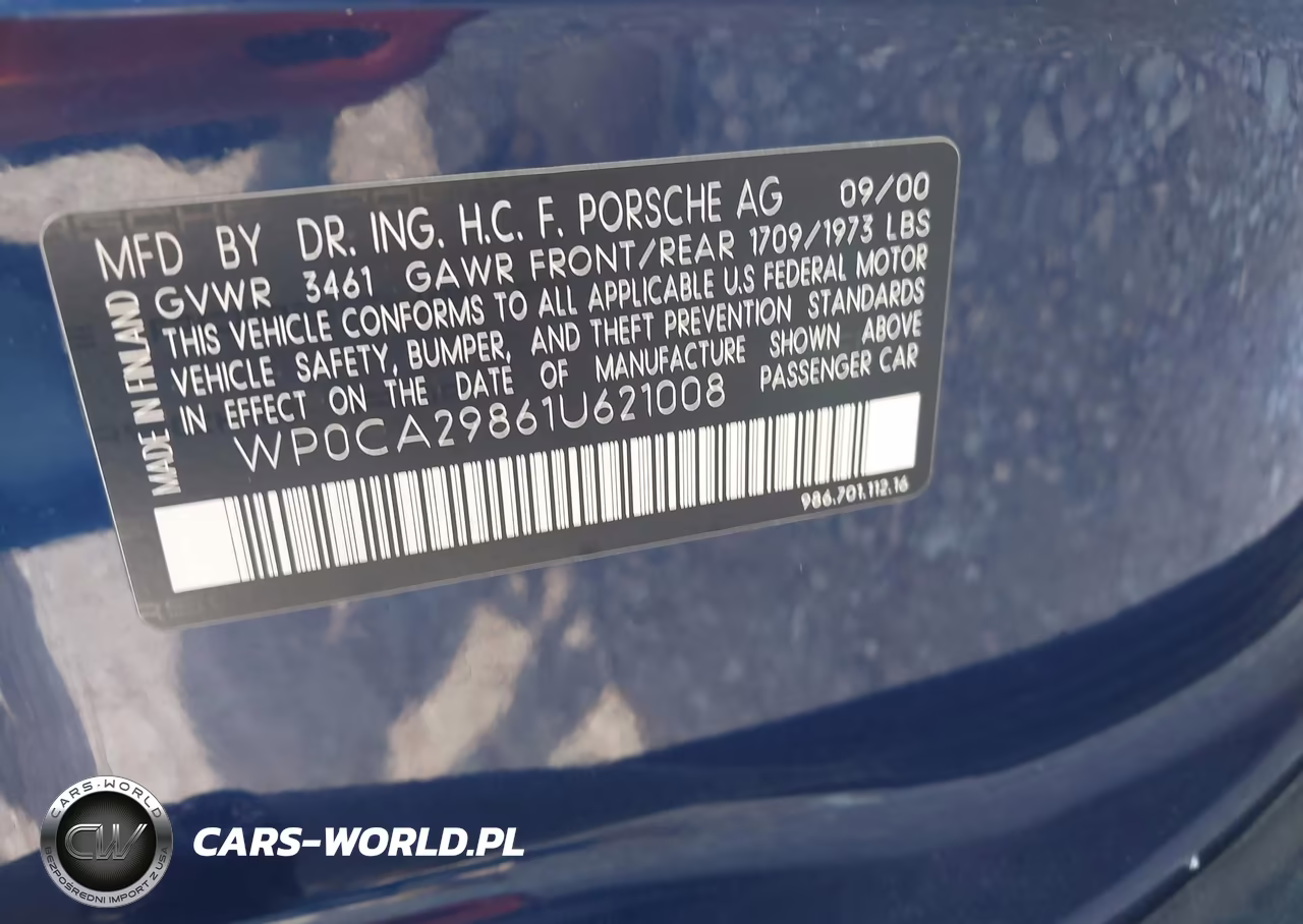2001 Porsche Boxster VIN:WP0CA29861U621008 - 9